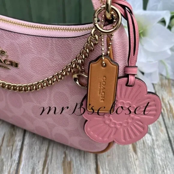 Coach Teri Shoulder Bag In Signature Canvas With Charms Powder Pink Purse - Picture 2 of 8